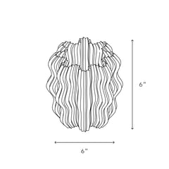 Line drawing of a wavy-patterned vase with dimensions on a white background