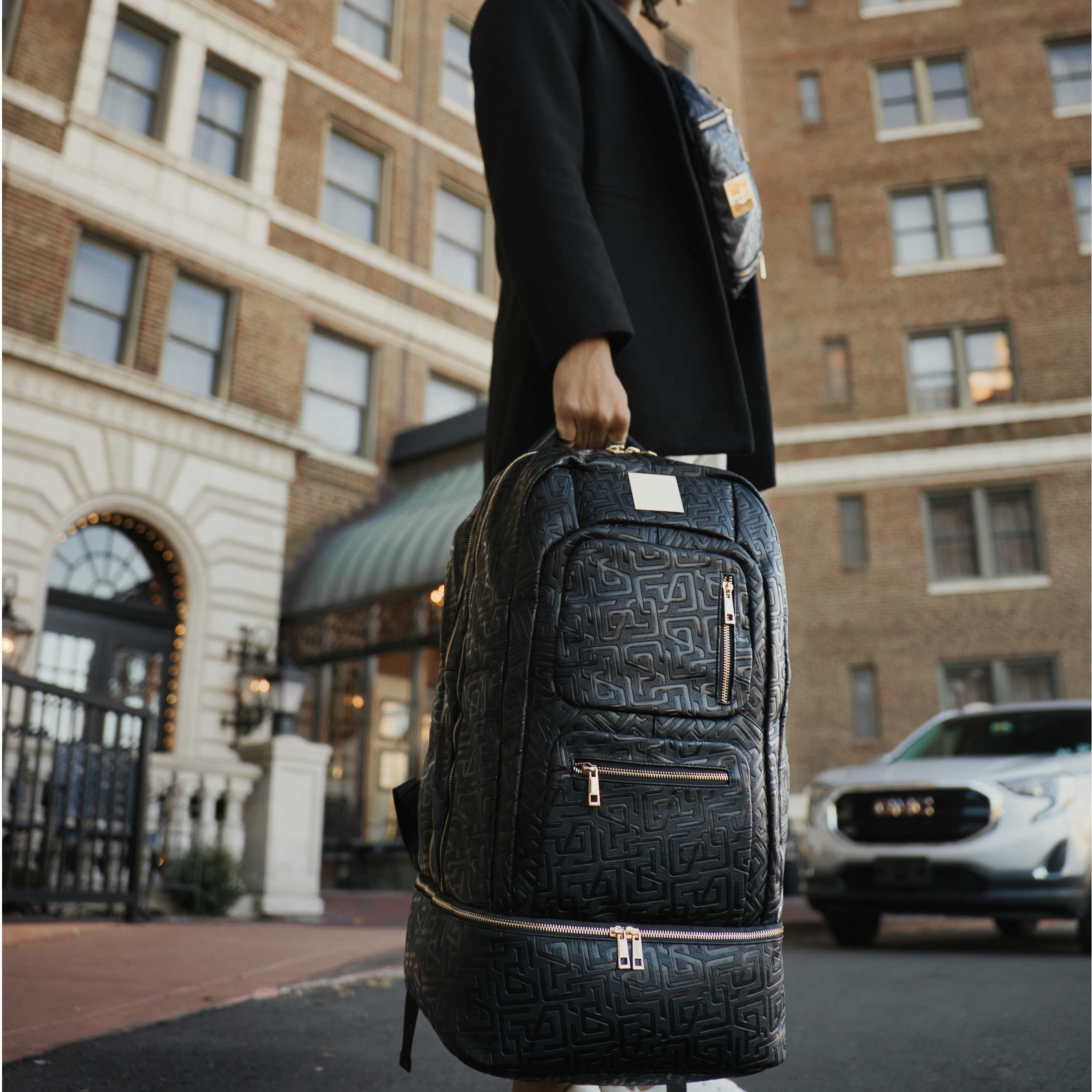 Black Monogram Leather Patented Carry-On Backpack Sole Premise