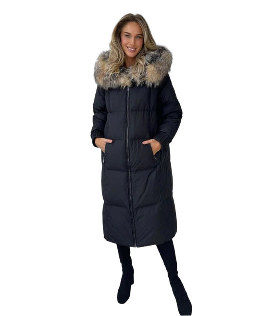 Genuine Silver Fox Fur Trim Long Down Fill Coat Alaska® Outerwear Company
