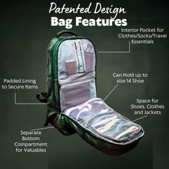 Emerald Green Leather Carry-On Patented Backpack Sole Premise