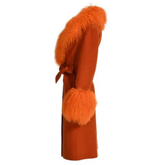 Wool Cashmere Coat with Mongolian Fur Collar | Women's Luxury