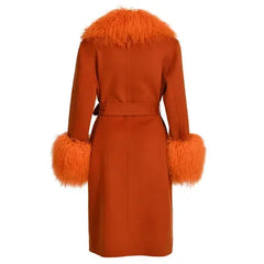 Wool Cashmere Coat with Mongolian Fur Collar | Women's Luxury