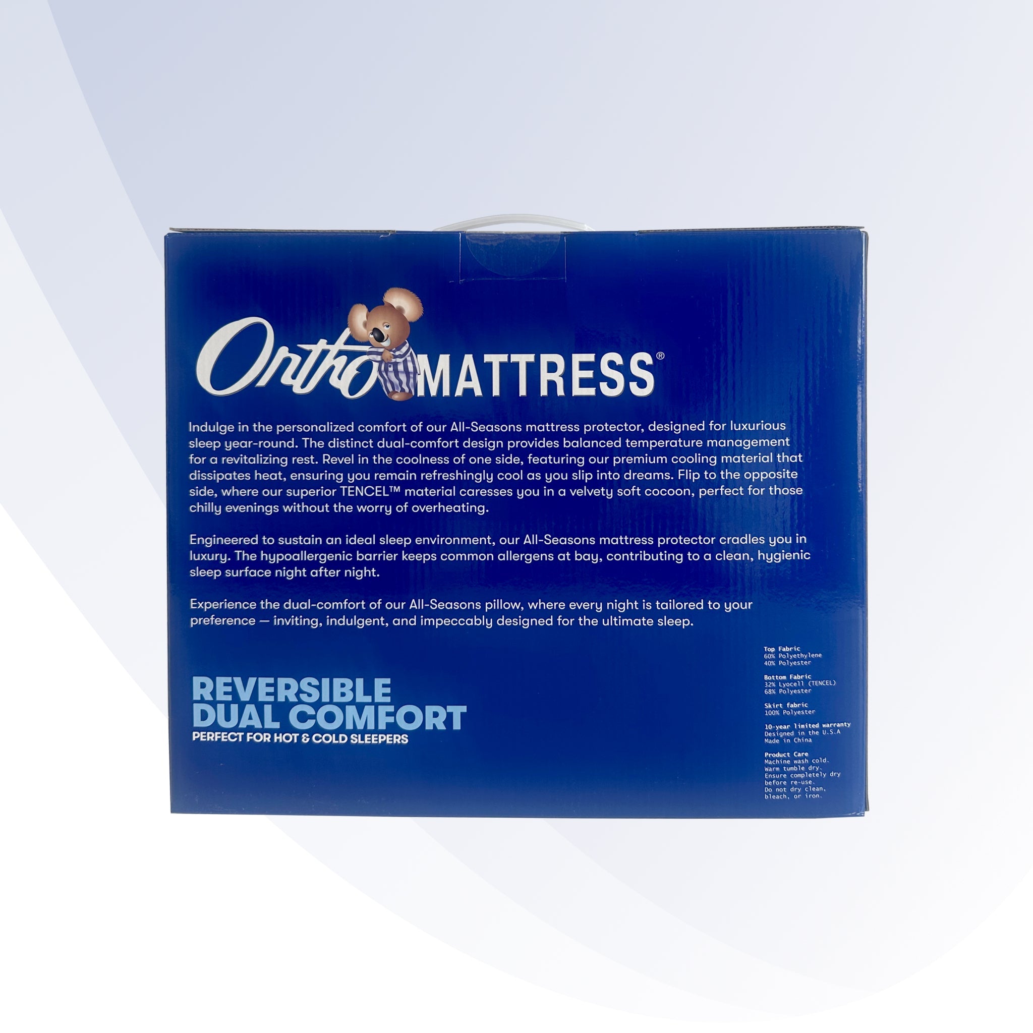 Ortho Mattress packaging with text on a white background