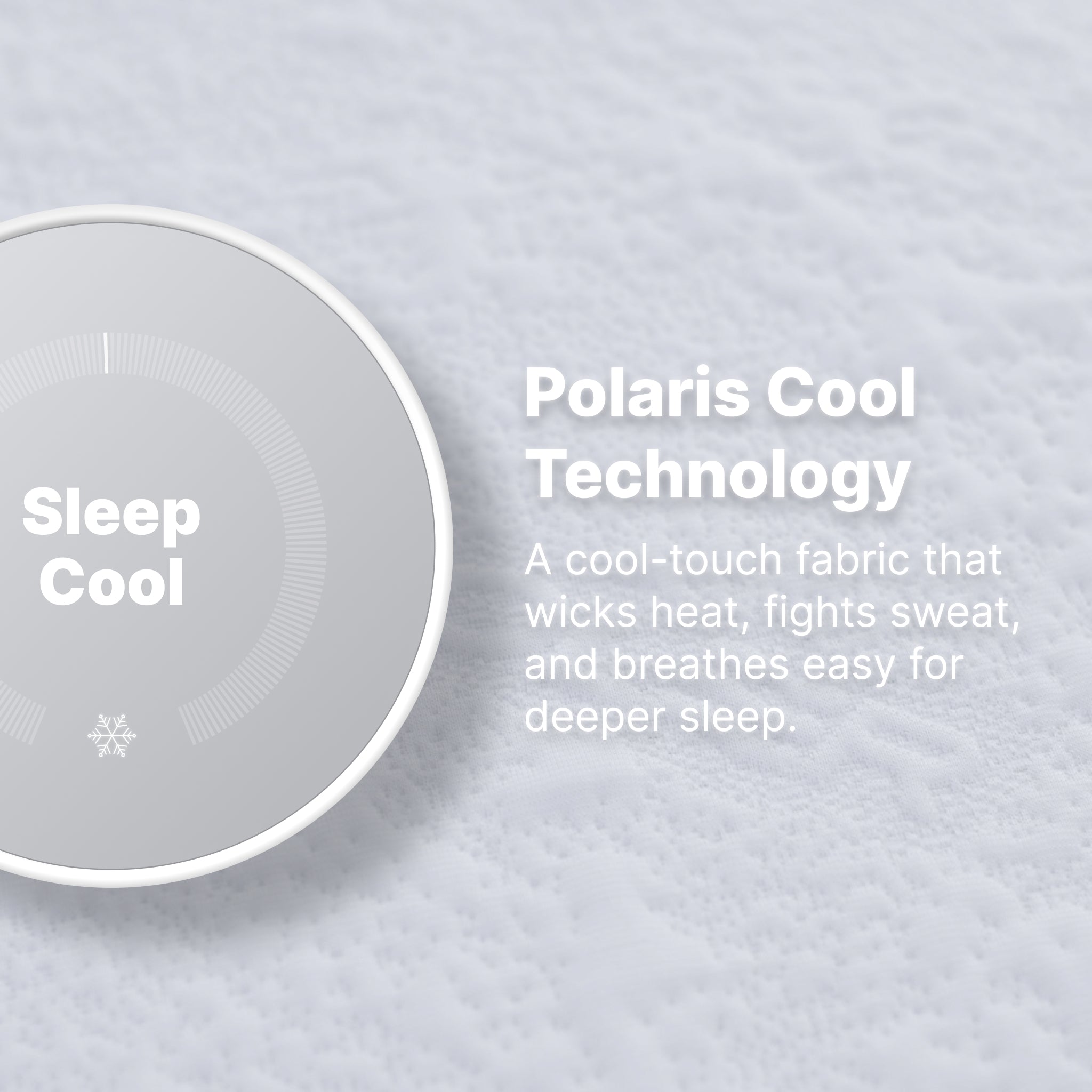 Text on a textured fabric background about Polaris Cool Technology