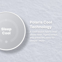 Text on a textured fabric background about Polaris Cool Technology