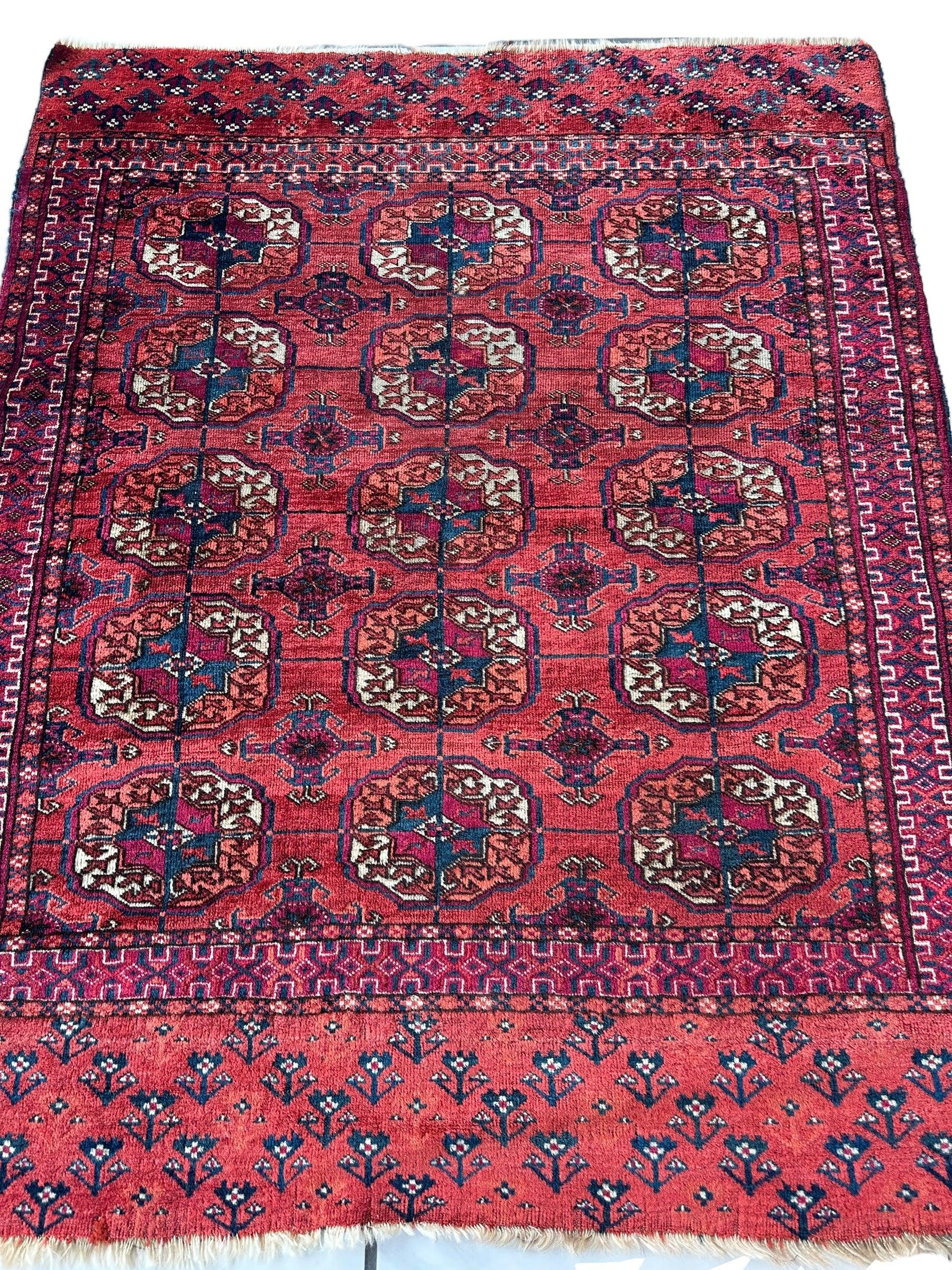 Antique 1920’s Tribal Turkoman Tekke Wedding Rug 3’4” x 4’1” Rugistan