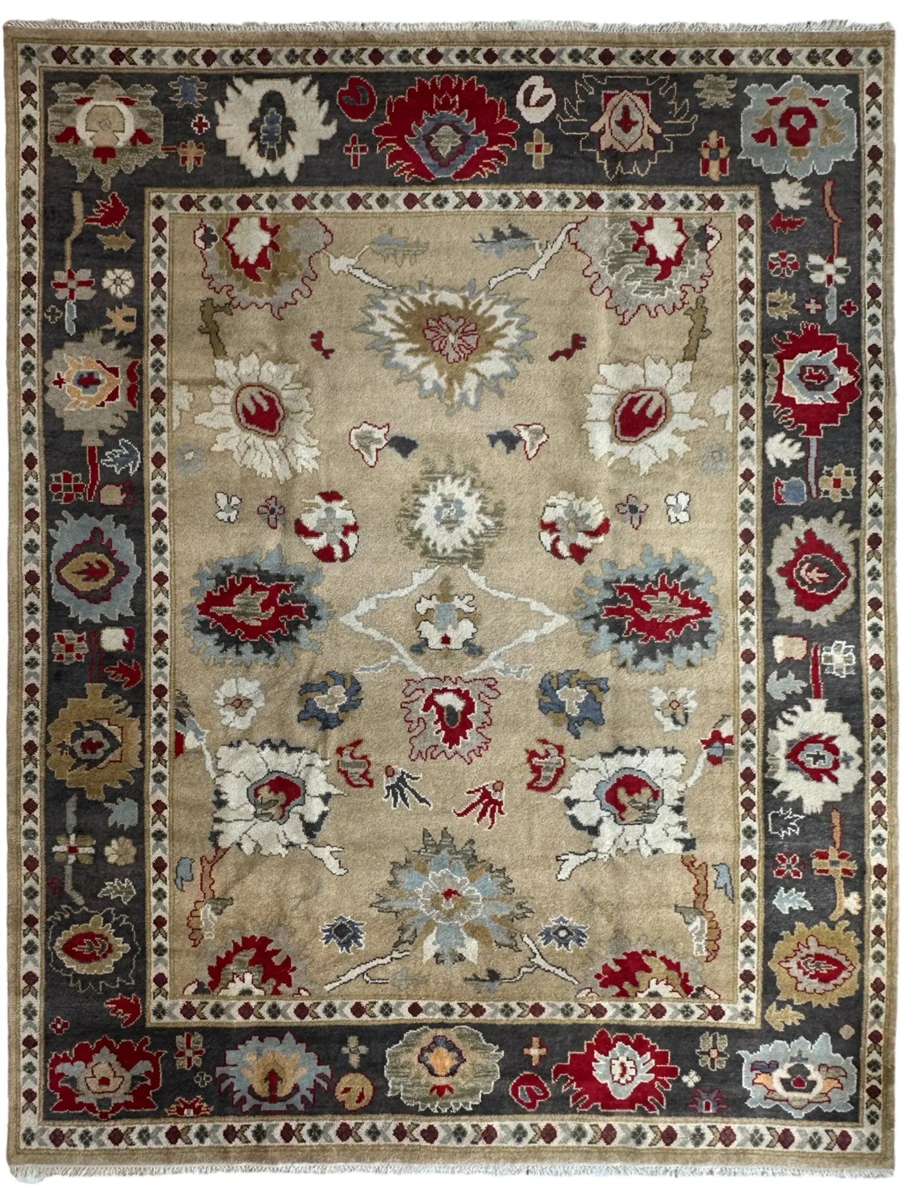 Hand Knotted Oushak Traditional Wool Rug, Living Room 9 x 12 Rug Rugistan