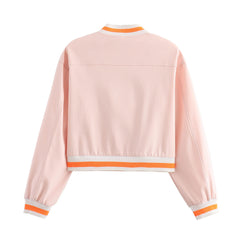 Light pink jacket with orange accents on a white background