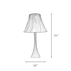 Line drawing of a lamp with dimensions labeled on a white background