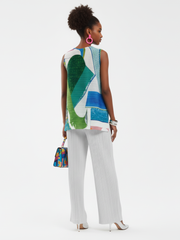 Pleated Printed Sleeveless Top, Coney Island | Women - BYMANYC ® New York