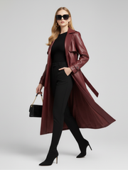 Plus-Size Long Leather-Style Windbreaker For Women, Red Hook, BYMANYC New York.