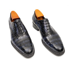 Purplish Blue Crocodile Oxford Shoes Goodyear Norwegian 8016