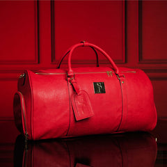 Red Tumbled Leather Weekender Duffle Bag