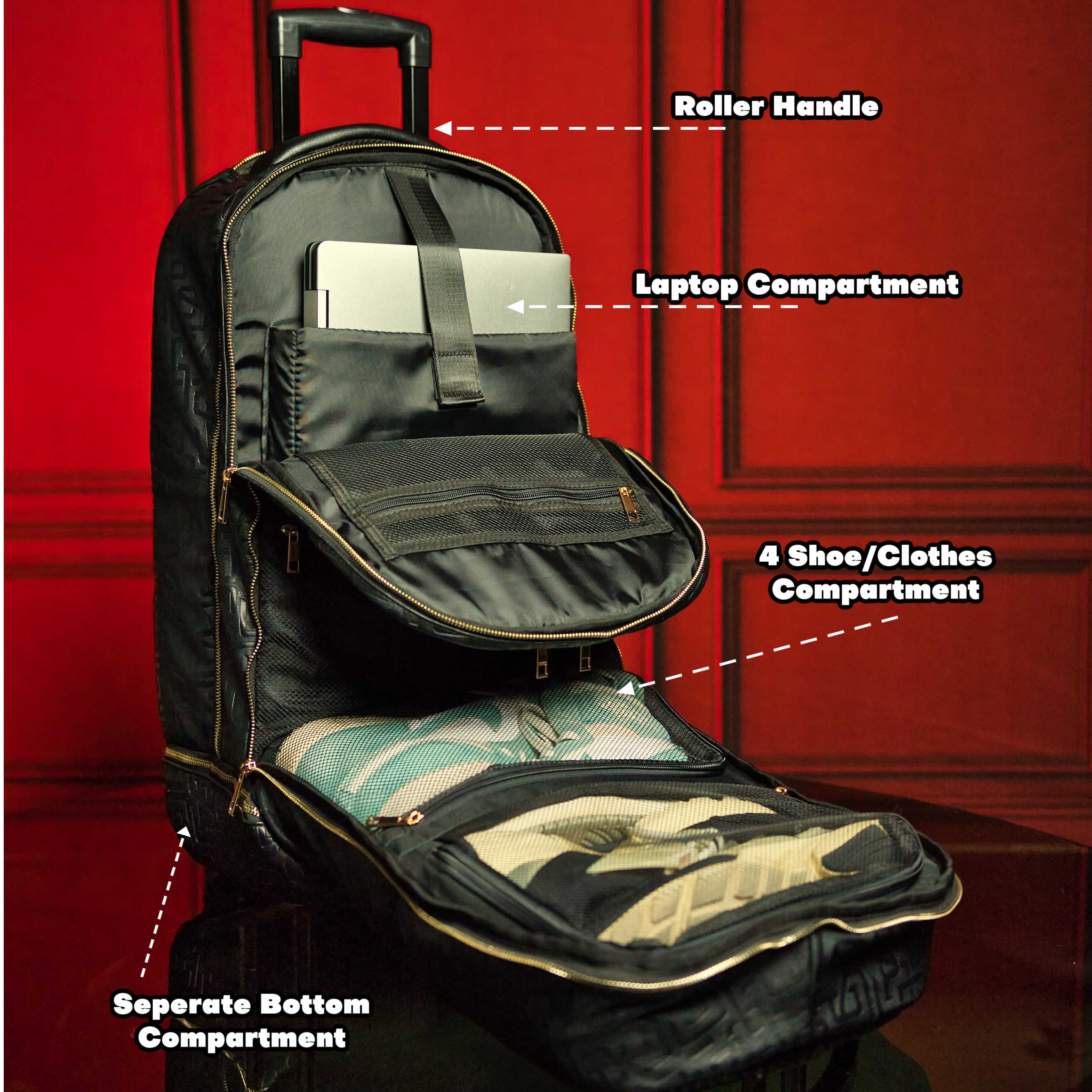 Grey Leather Carry-On Patented Roller Bag Sole Premise