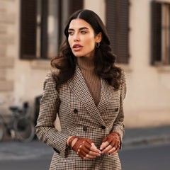 Rossana (cognac) - Italian fingerless lambskin leather driving gloves