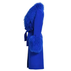 Wool Cashmere Coat with Mongolian Fur Collar | Women's Luxury