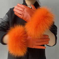 Gloves made of natural sheepskin with natural fur on a warm fluffy lining Family Shopolf