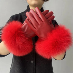 Gloves made of natural sheepskin with natural fur on a warm fluffy lining Family Shopolf