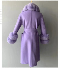 Women's Cashmere and Jasmine Wool Trench Coat with Fur Collar Family Shopolf