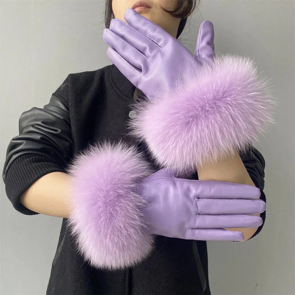 Gloves made of natural sheepskin with natural fur on a warm fluffy lining Family Shopolf