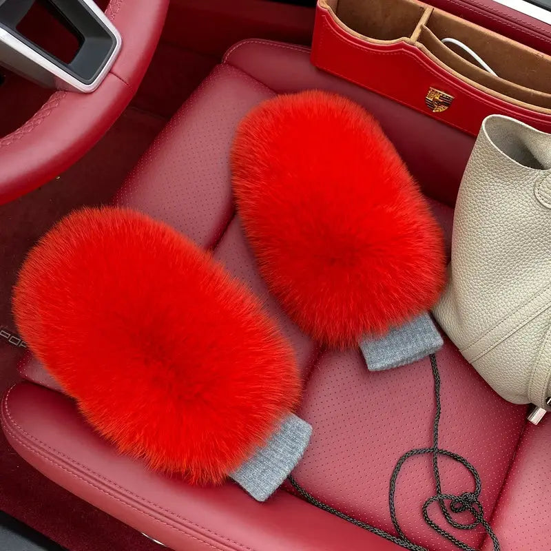 Mittens made of natural fox fur Family Shopolf
