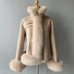 Women's Cashmere Coat With Natural Fox Fur Family Shopolf