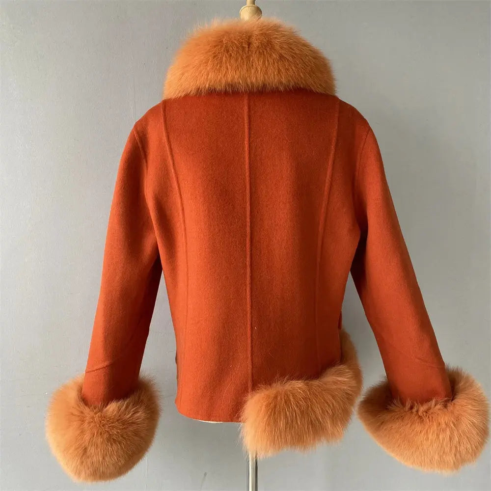 Women's Cashmere Coat With Natural Fox Fur Family Shopolf