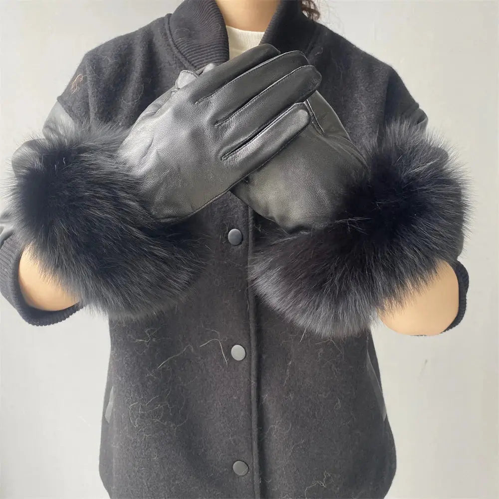 Gloves made of natural sheepskin with natural fur on a warm fluffy lining Family Shopolf