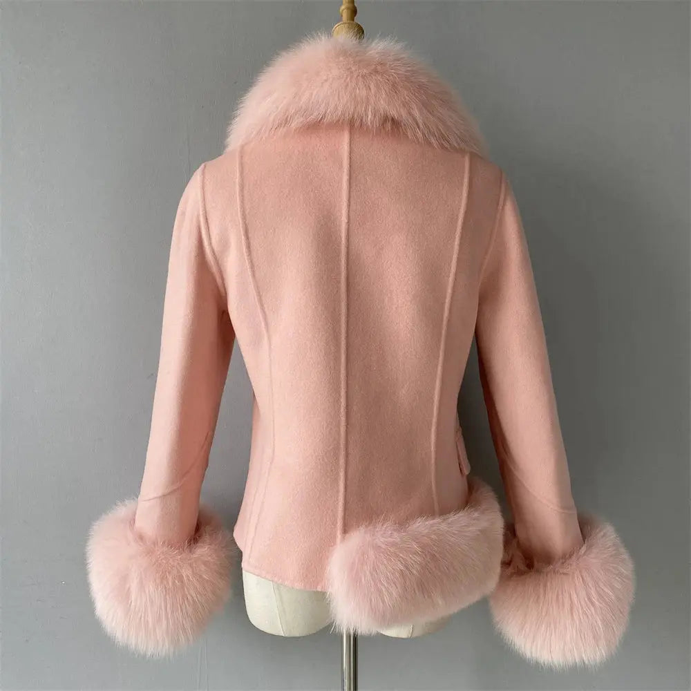 Women's Cashmere Coat With Natural Fox Fur Family Shopolf