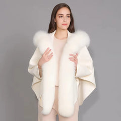Womens Wool Coat with Real Fox Fur