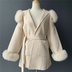 Women's Wool & Blends Coat With Real Fox Fur