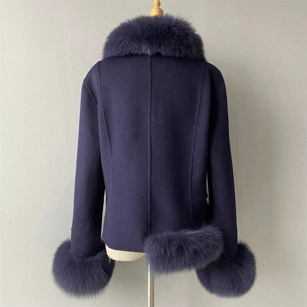 Women's Cashmere Coat With Natural Fox Fur Family Shopolf