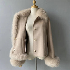 Women's Cashmere Coat With Natural Fox Fur Family Shopolf