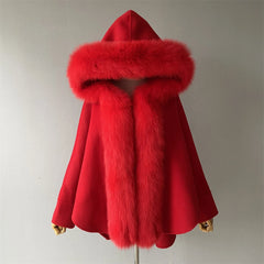 Womens Wool Coat with Real Fox Fur