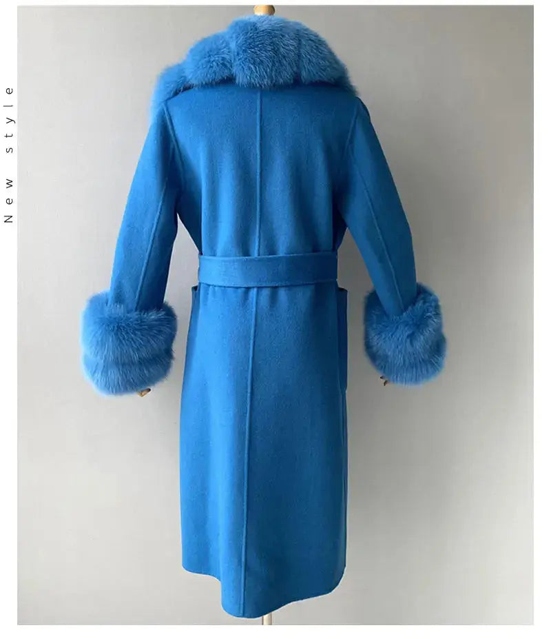 Women's Cashmere and Jasmine Wool Trench Coat with Fur Collar Family Shopolf