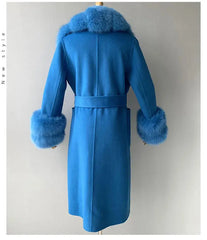 Women's Cashmere and Jasmine Wool Trench Coat with Fur Collar Family Shopolf