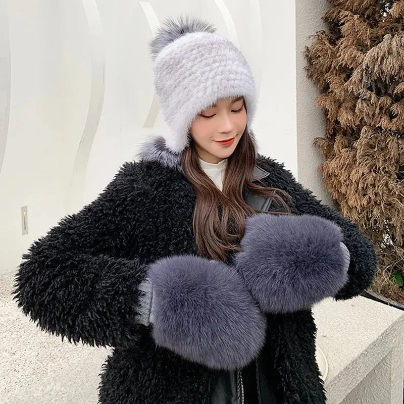 Mittens made of natural fox fur Family Shopolf
