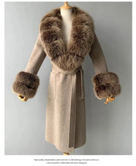 Women's Cashmere and Jasmine Wool Trench Coat with Fur Collar Family Shopolf