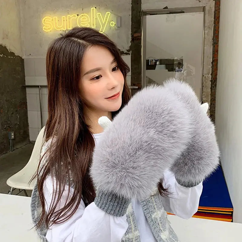 Mittens made of natural fox fur Family Shopolf