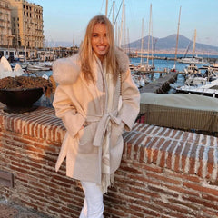Women's Wool & Blends Coat With Real Fox Fur