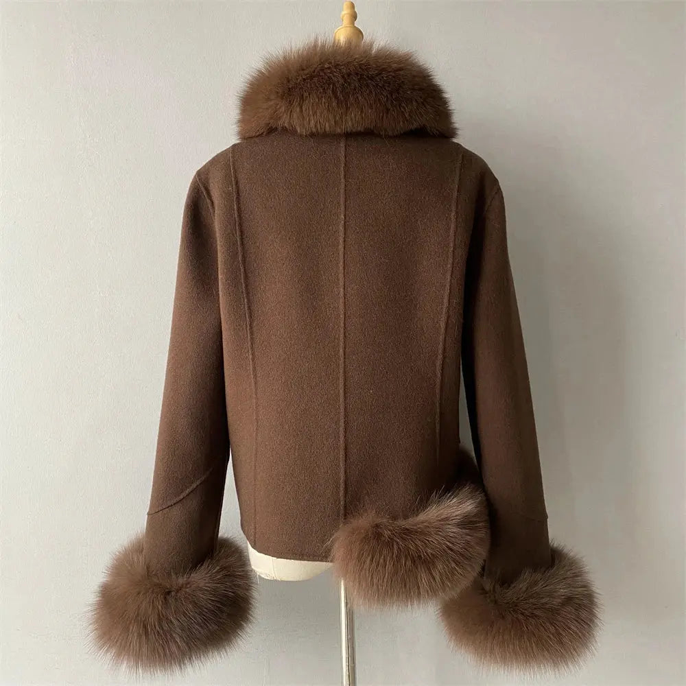 Women's Cashmere Coat With Natural Fox Fur Family Shopolf