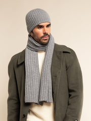 Napoli (light grey) - Italian 100% cashmere ribbed scarf (unisex)