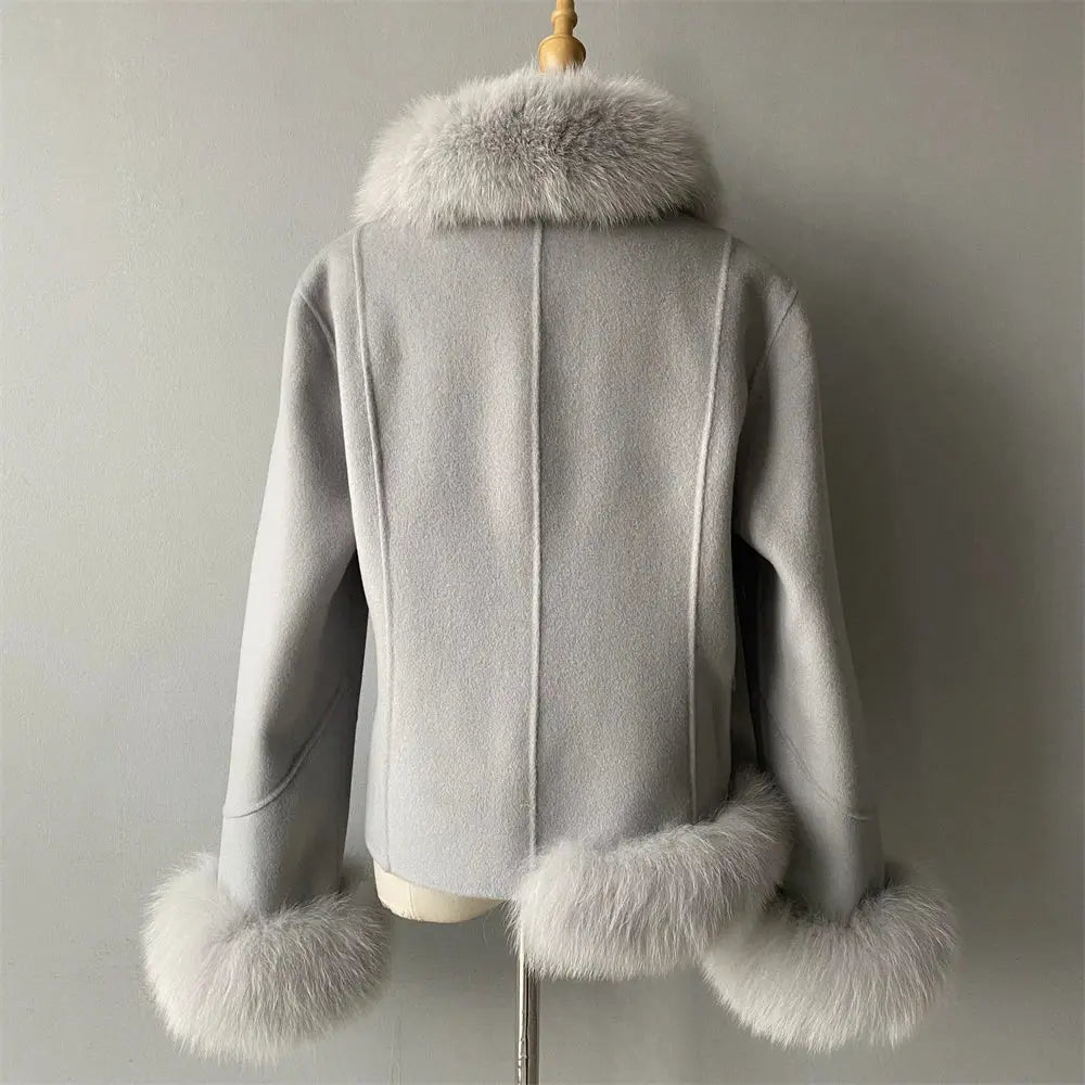Women's Cashmere Coat With Natural Fox Fur Family Shopolf