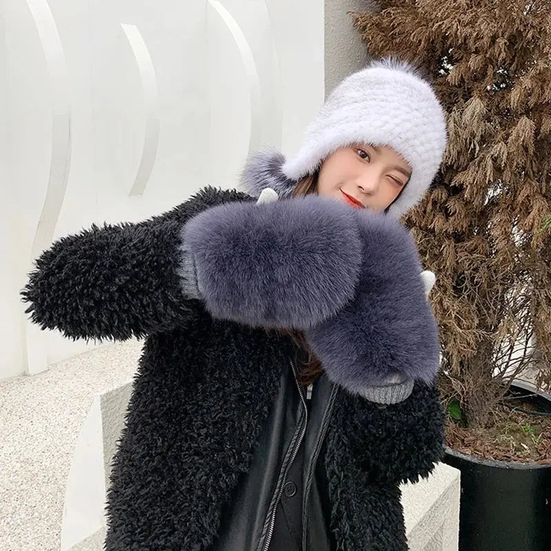 Mittens made of natural fox fur Family Shopolf