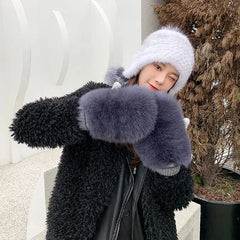 Mittens made of natural fox fur Family Shopolf