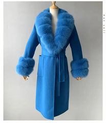 Women's Cashmere and Jasmine Wool Trench Coat with Fur Collar Family Shopolf