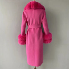 Women's Cashmere and Jasmine Wool Trench Coat with Fur Collar Family Shopolf