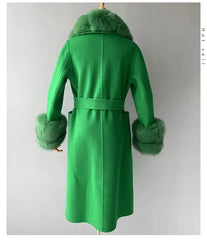 Women's Cashmere and Jasmine Wool Trench Coat with Fur Collar Family Shopolf