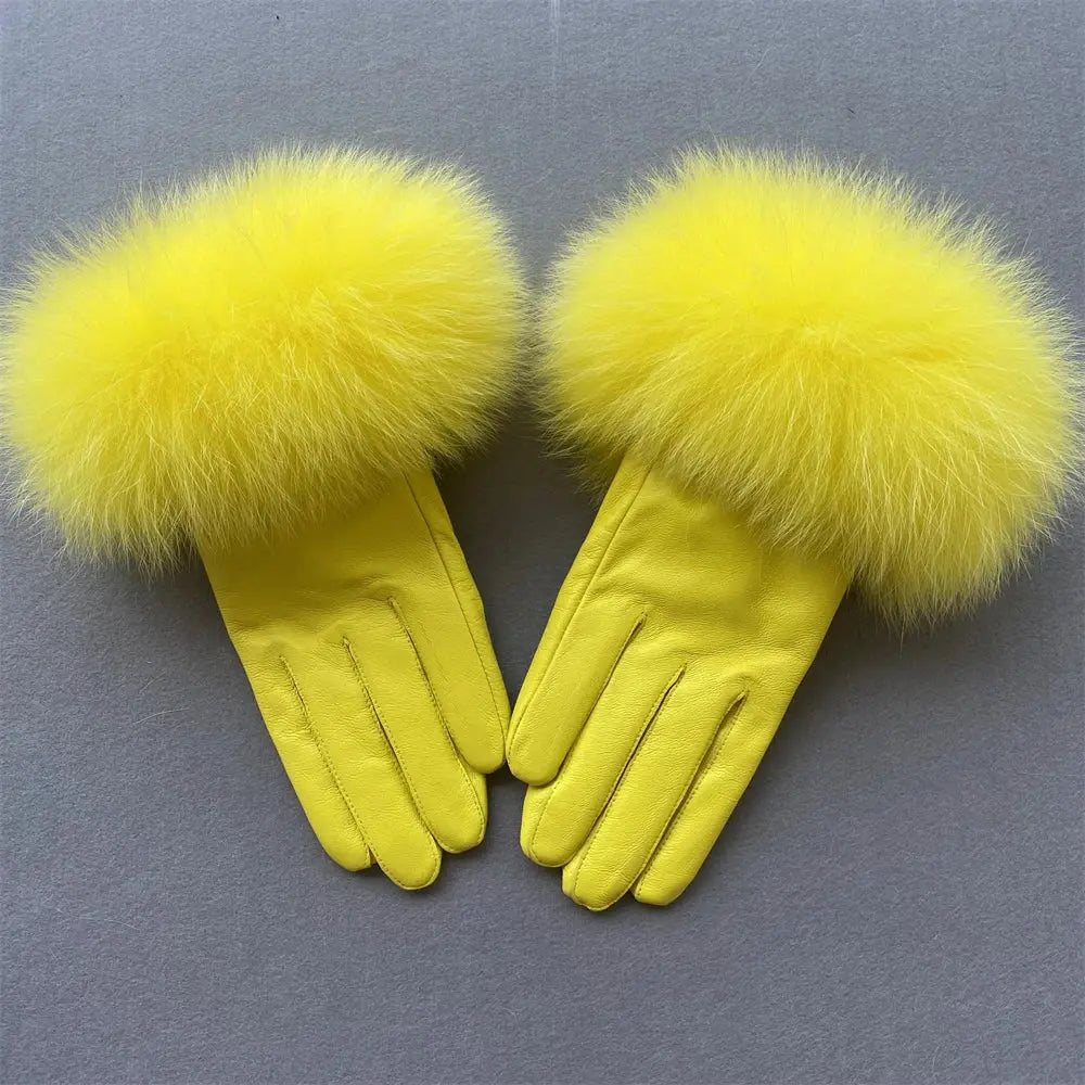 Gloves made of natural sheepskin with natural fur on a warm fluffy lining Family Shopolf