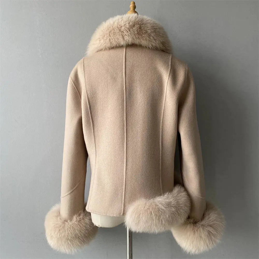 Women's Cashmere Coat With Natural Fox Fur Family Shopolf